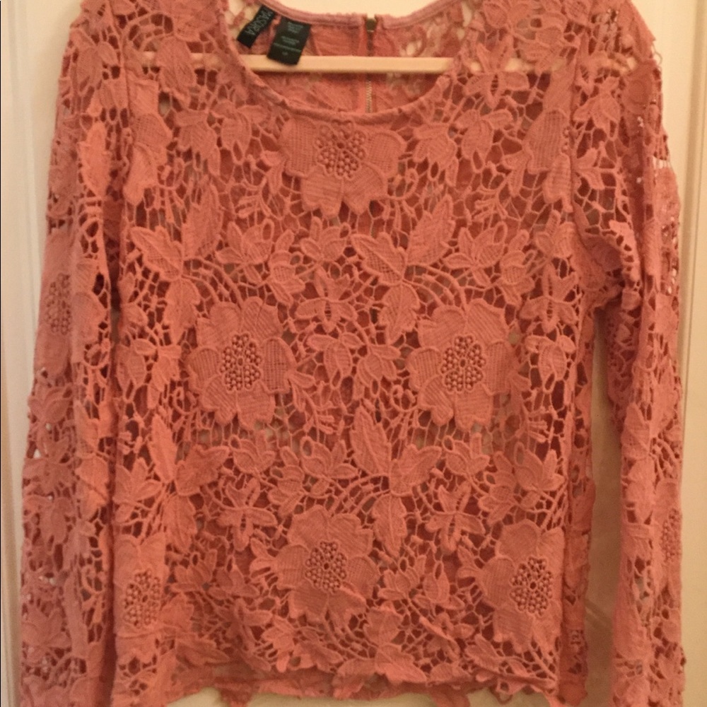 Pink Mascara Brand Lace Boho Zippered Top Size LG